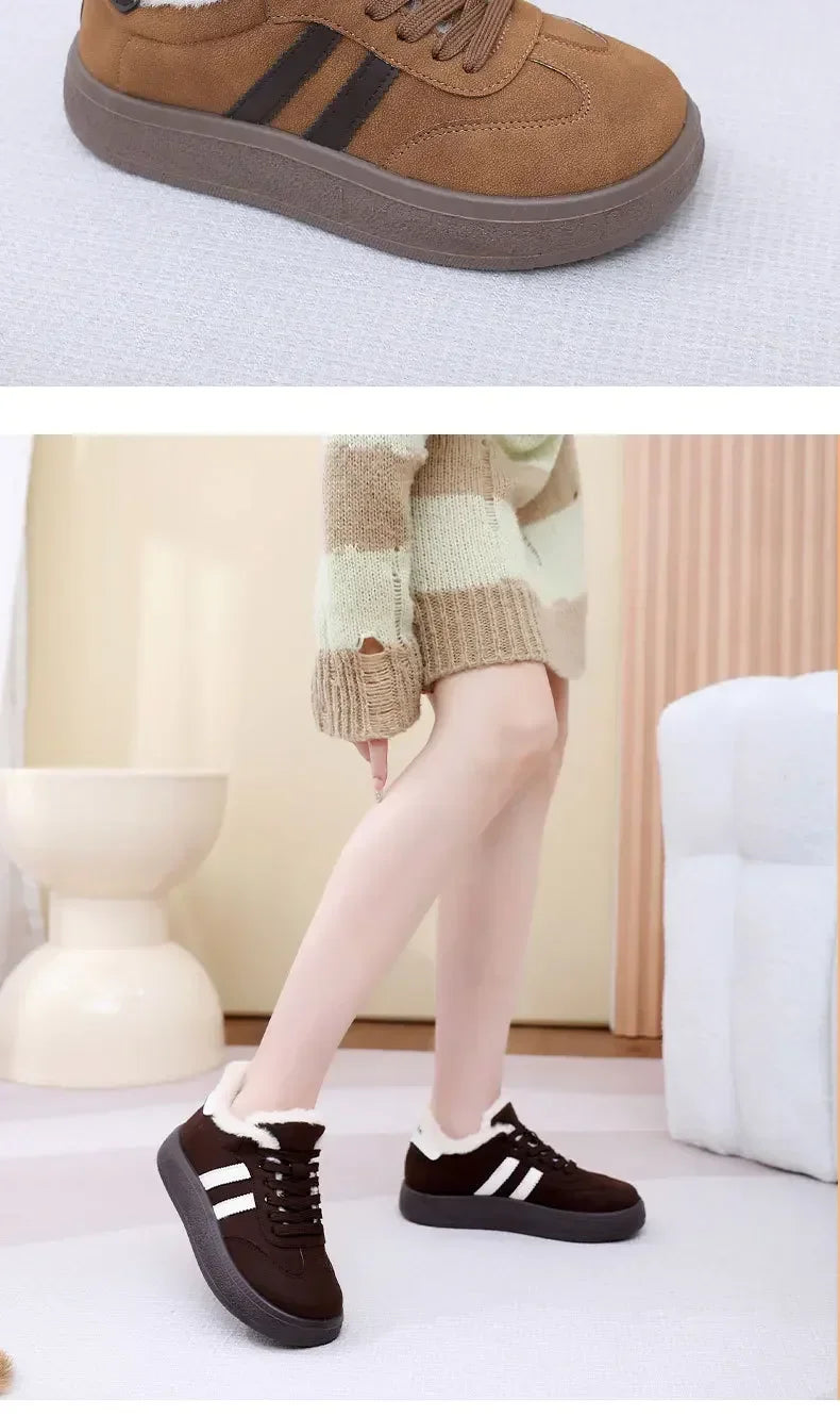 Stivali da neve da donna per l'inverno, con fodera in pile, scarpe basse casual, impermeabili, antiscivolo, resistenti, comode e calde, scarpe da donna in stile retrò.
