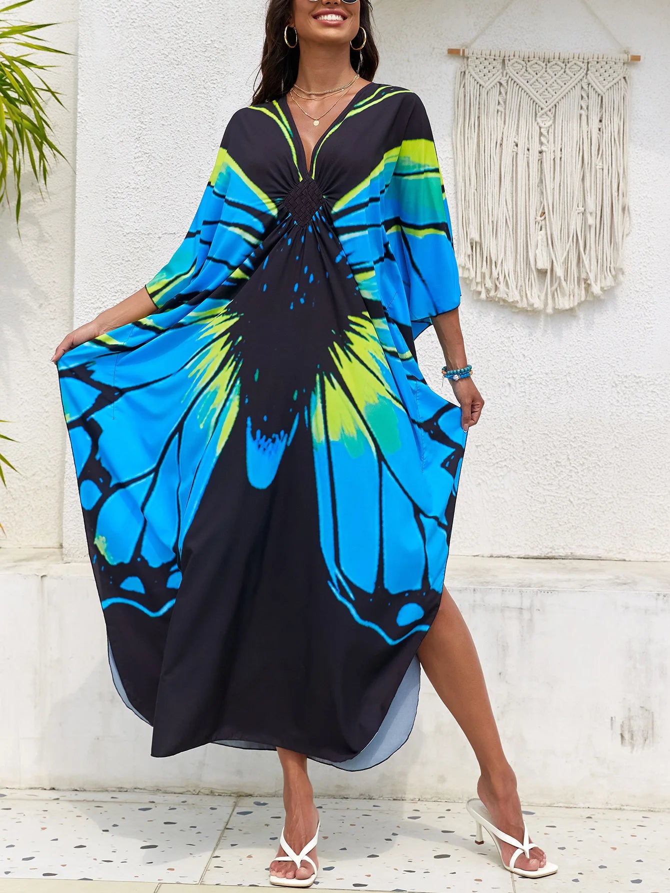 Abiti caftano da donna con stampa floreale taglie forti Costume da bagno taglie forti Copricostume estivo Abito da spiaggia caftano loungewear