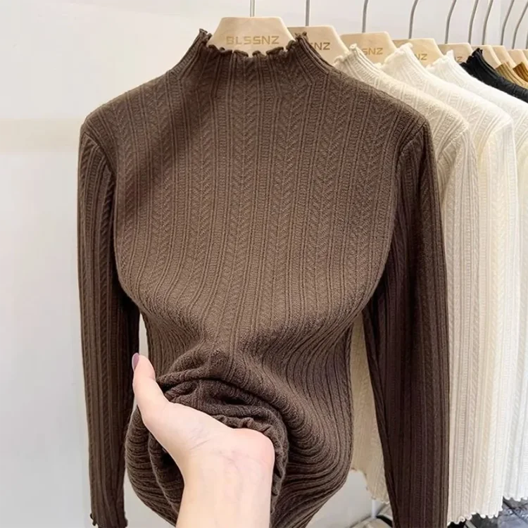Maglioni Chic Autunno Inverno da Donna, Pullover a Collo Alto alla Moda, Maglie a Maniche Lunghe Slim in Maglia, Top Morbido e Caldo