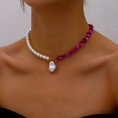 2023 tendenza elegante gioielli da sposa grande collana di perle per le donne moda imitazione perla verde rosa pietra di colore collana girocollo