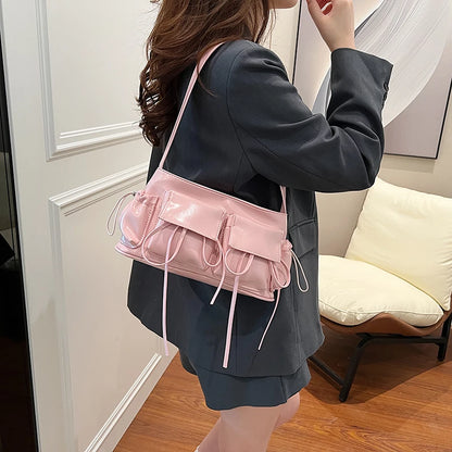 LEFTSIDE Borse a tracolla in pelle PU con design a doppia tasca per donna 2025 Borsa a tracolla di nuova tendenza della moda Borse da donna in argento
