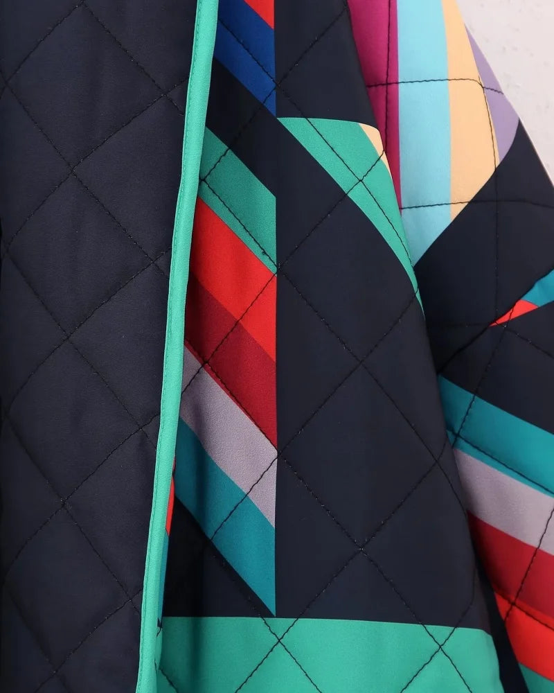 Giacca in cotone da donna, moda invernale, multicolore, aperta sul davanti, a maniche lunghe, con polsini larghi, stile trendy, abbigliamento casual