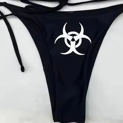 Y2k style Print Bikini Set Sexy Thong Swimsuit Two Pieces Bathing Suit Punk Bathing Suit Fashion Swimwear Women Millennium style