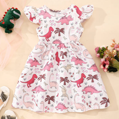 2024 Bambini Vestono Vestiti Della Ragazza Festa di Compleanno Dinosauro Estate Manica Corta Unicorno Neonate Abiti da Principessa 2 3 5 6 7 8 Anni