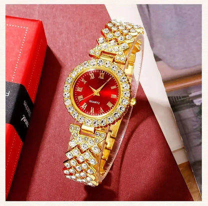 Orologio di lusso dorato da donna anello collana orecchino strass moda orologio da polso Casual da donna bracciale orologi Set di gioielli