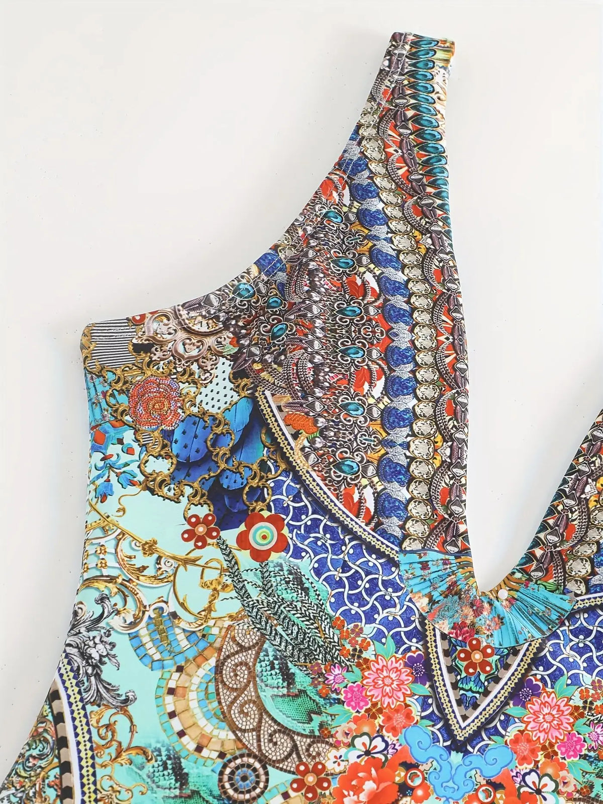 Sexy Print V-Neck One-Piece Bikini Swimwear Thermal Spring Vacation Women's Fashionable Trendy Swimsuit with Strap