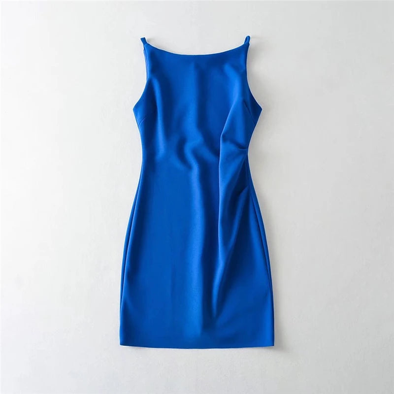 STVY 2022 Estate Slash Neck Dress Moda Colori Caramelle Pieghe Senza Maniche Rosa Rosso Chiffon Mini Abiti Abiti 5 Colori