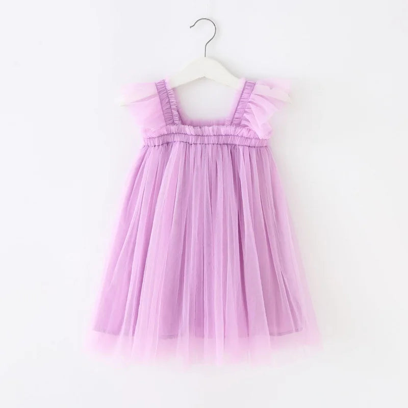 Nuova estate bambini ragazza vestito fionda senza maniche colletto quadrato tinta unita maglia principessa abiti da spiaggia bambino abbigliamento casual E2200