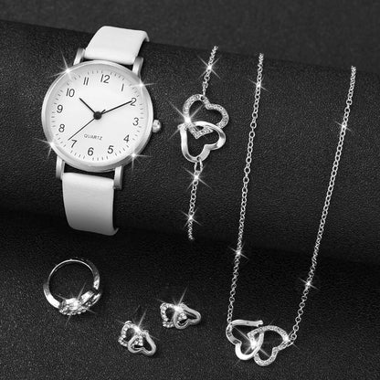 5/6 pezzi orologio al quarzo da donna alla moda cinturino in pelle orologi analogici al quarzo con gioielli con diamanti (senza scatola)
