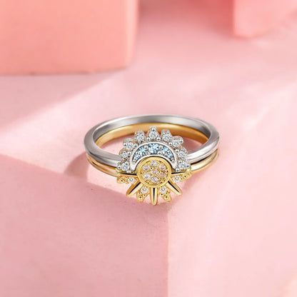 Set di anelli per coppia in argento 925 con sole e luna Anelli con zirconi scintillanti blu cielo Promessa di gioielleria raffinata Regali per San Valentino