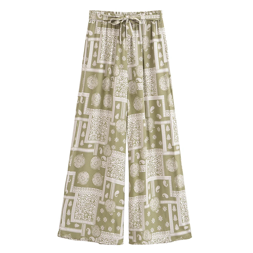 Boho Queens Donna Abiti con stampa floreale marrone Kimono Abito Abiti bohémien Pantaloni a gamba larga 2 pezzi Rayon Boho Set costume da bagno