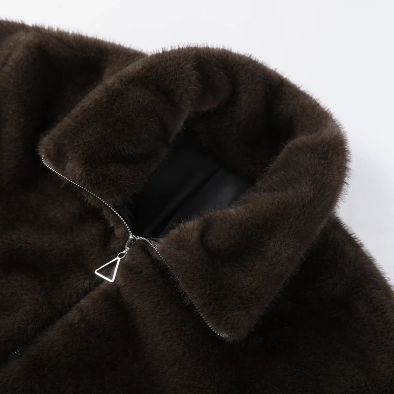 Cappotto da donna in pelliccia sintetica marrone con cappuccio Giacca da tasca a maniche lunghe di lusso oversize Lady 2025 Autunno Inverno Chic Street Capispalla