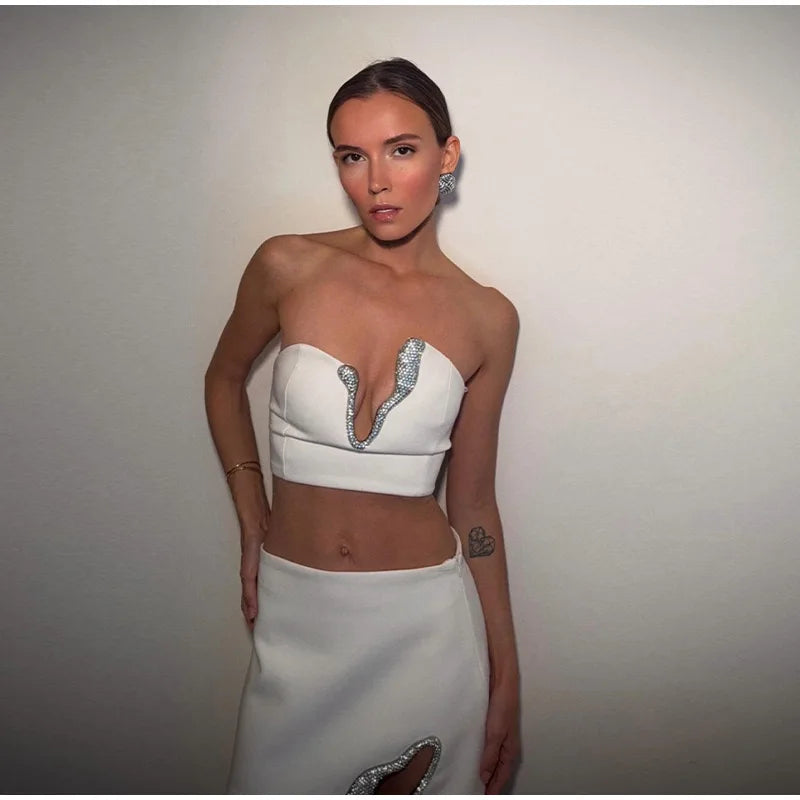 Mini abito da donna sexy con strass senza maniche senza schienale sottile pacchetto anca tubo abiti da festa femminili 2025 Summer Bar Club Lady Gown
