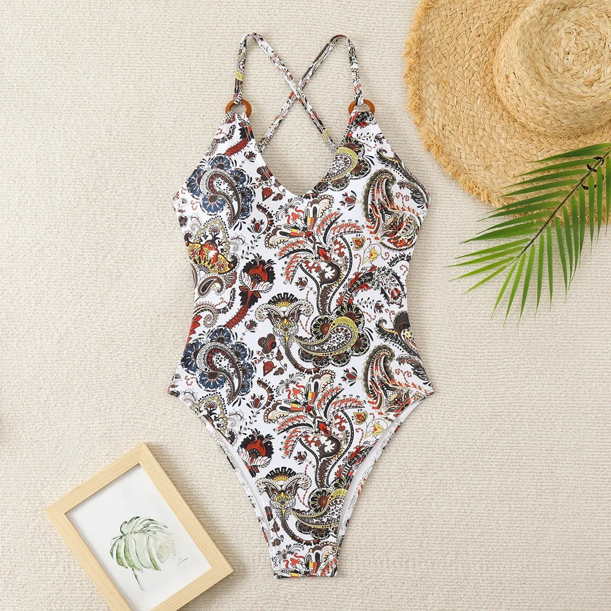 2025 New Sexy Printed Cross Slimming One-Piece Swimsuit Women's Bikini Swimwear Integrated Design for Active Lifestyle
