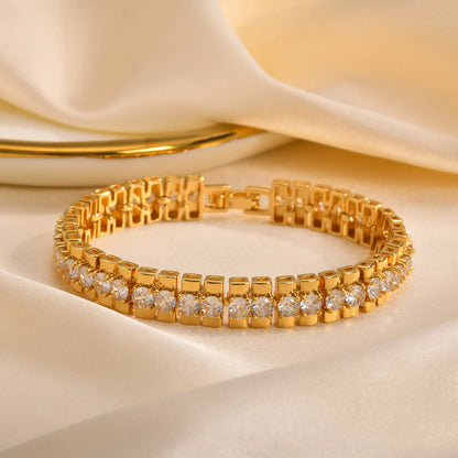 Bracciale a catena con graffetta Cinturino per orologio con zirconi placcati in oro 14 carati Collegamento grosso Gioielli impilabili regolabili per regalo per ragazza da donna