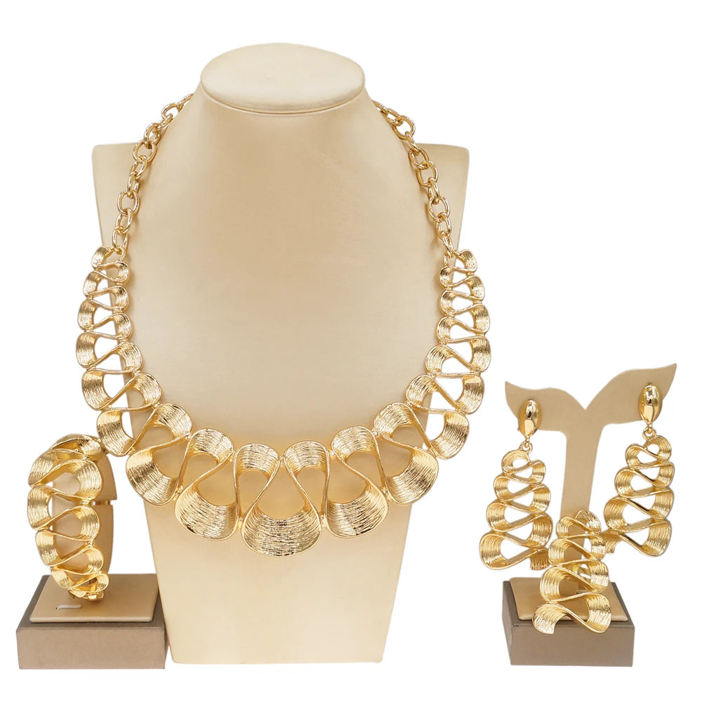 Ensemble de bijoux pour femmes plaqué or motif ondulé mode délicat pendentif collier boucles d'oreilles mariage vacances bijoux cadeaux pour femmes