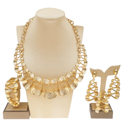 Ensemble de bijoux pour femmes plaqué or motif ondulé mode délicat pendentif collier boucles d'oreilles mariage vacances bijoux cadeaux pour femmes