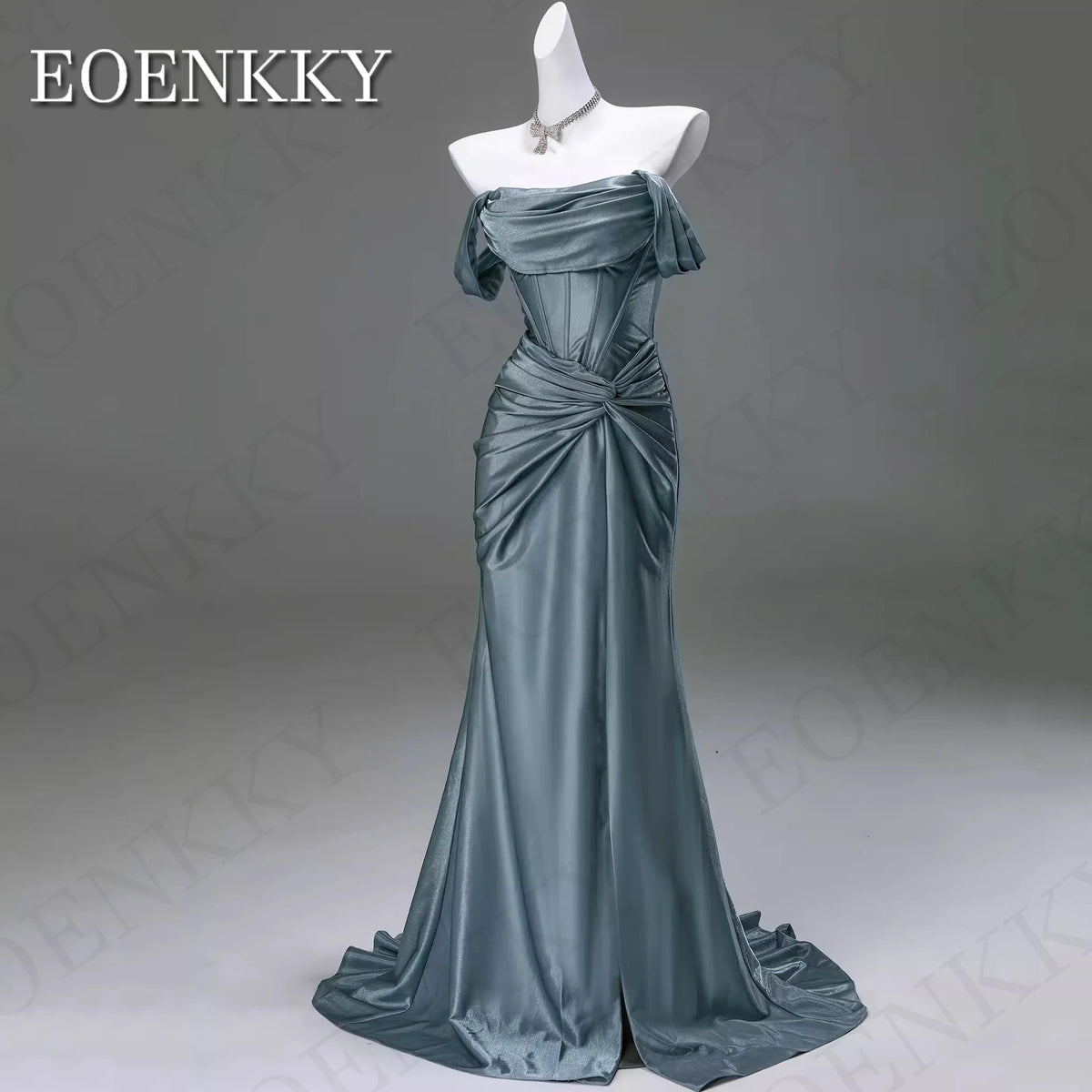 EOENKKY Abito da sera sexy con spalle scoperte a sirena elegante in raso per donna personalizzabile Sexy fuori spalla abiti da sera Sirena donna elegante raso abito da sposa personalizzato