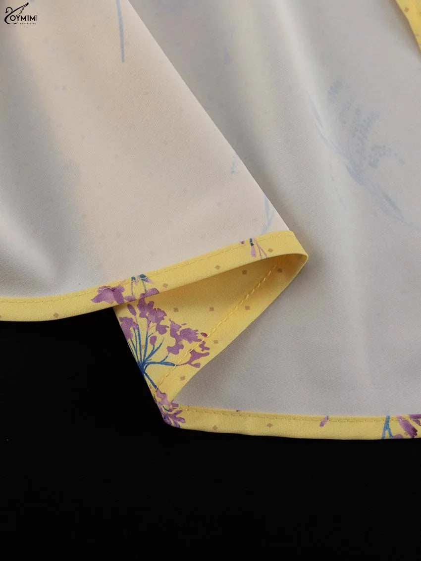 Oymimi Abito da donna casual con stampa gialla Elegante cinturino per spaghetti Abiti aperti sul retro Abito alla caviglia a vita alta moda autunnale