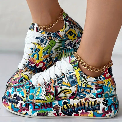 Scarpe da ginnastica da donna scarpe con la suola spessa 2024 nuova estate dipinta a mano Graffiti scarpe da esterno Casual scarpe da ginnastica da donna Zapatos De Mujer
