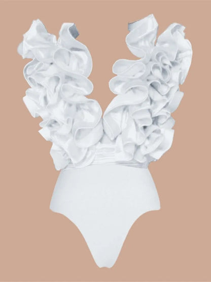 Bikini Bodysuit Swimwear Women With Skirt Bathing Suit Summer New Ruffle Splice Print Beachwear Holiday Bikini Cover Ups Outfits