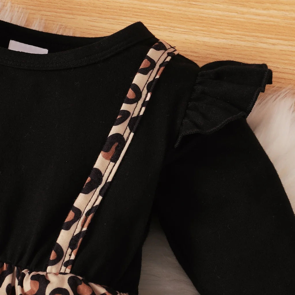 0-18 mesi vestito da neonata con fiocco manica lunga abiti leopardati tutina abbigliamento autunno infantile moda tuta carina
