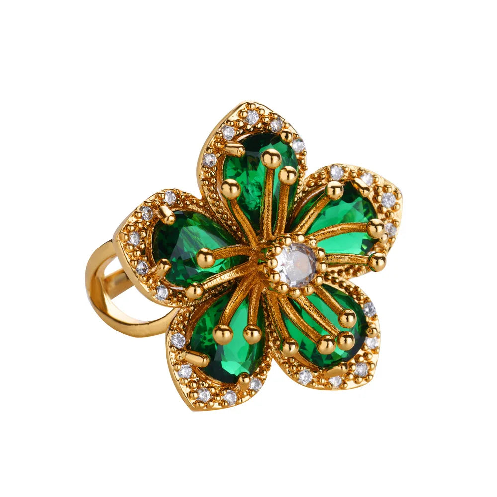 Anelli di fiori colorati con zirconi per le donne Anello floreale in acciaio inossidabile color oro Elegante regalo di gioielli estetici per matrimoni di lusso