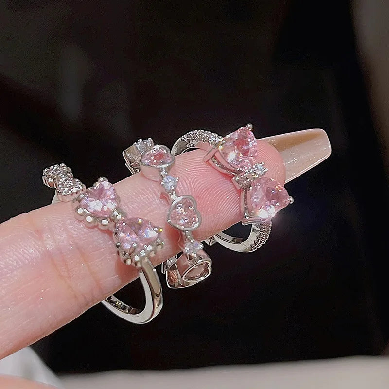 2 anelli con corona scintillante da fata per donne e adolescenti, set di anelli regina coreani regolabili con cristalli