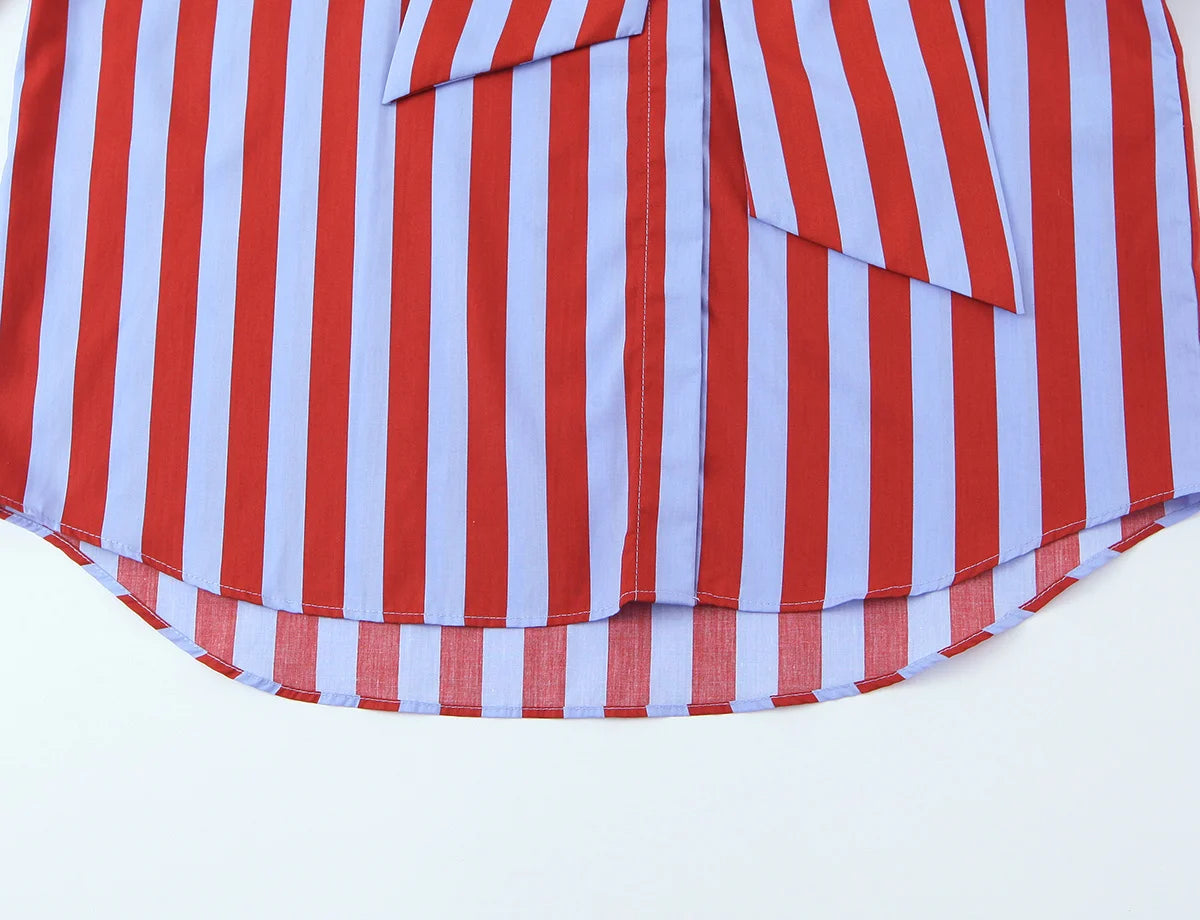 KONDALA Camicia Vintage a Righe con Fiocco da Donna, Casual, Asimmetrica, Moda Primavera 2026, Camicia Monopetto, Streetwear Chic Femminile
