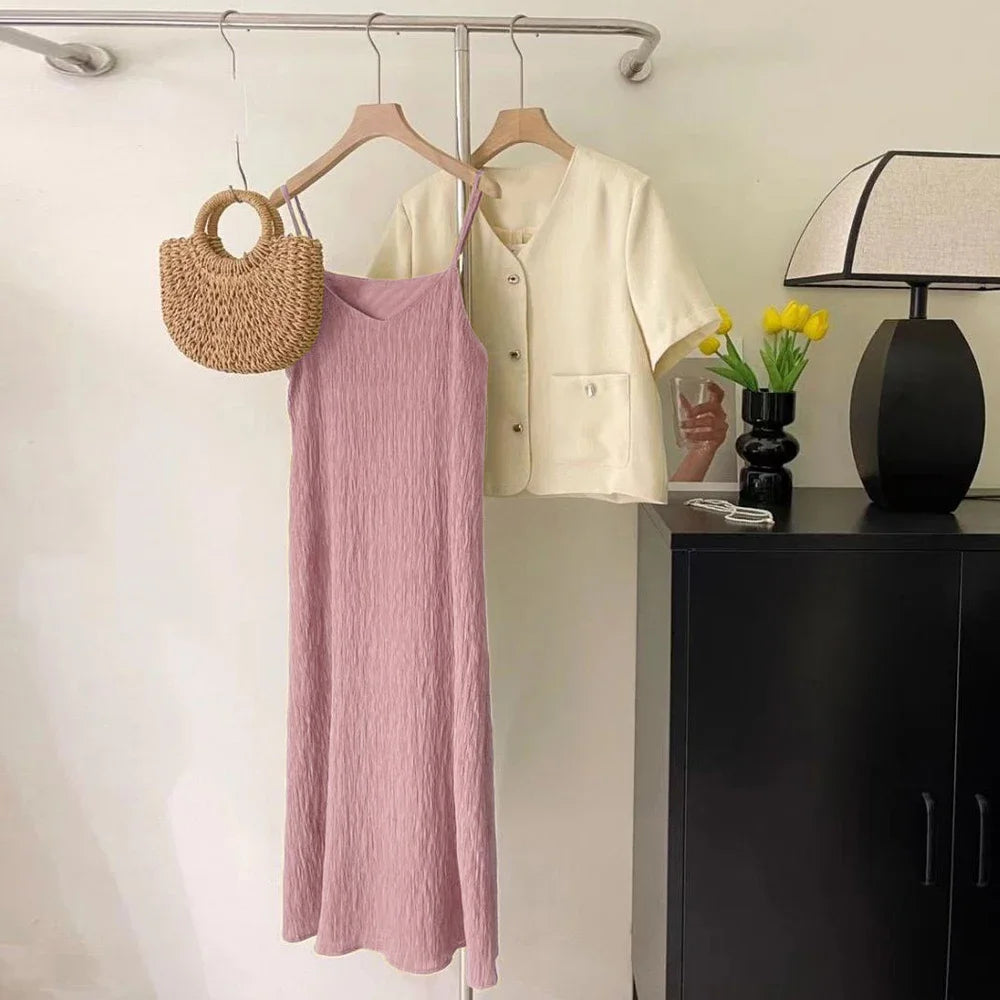Abito a metà polpaccio senza maniche a canotta Vintage per donna nero rosa viola bianco abiti Midi pieghettati abiti da sera per ragazza vestiti