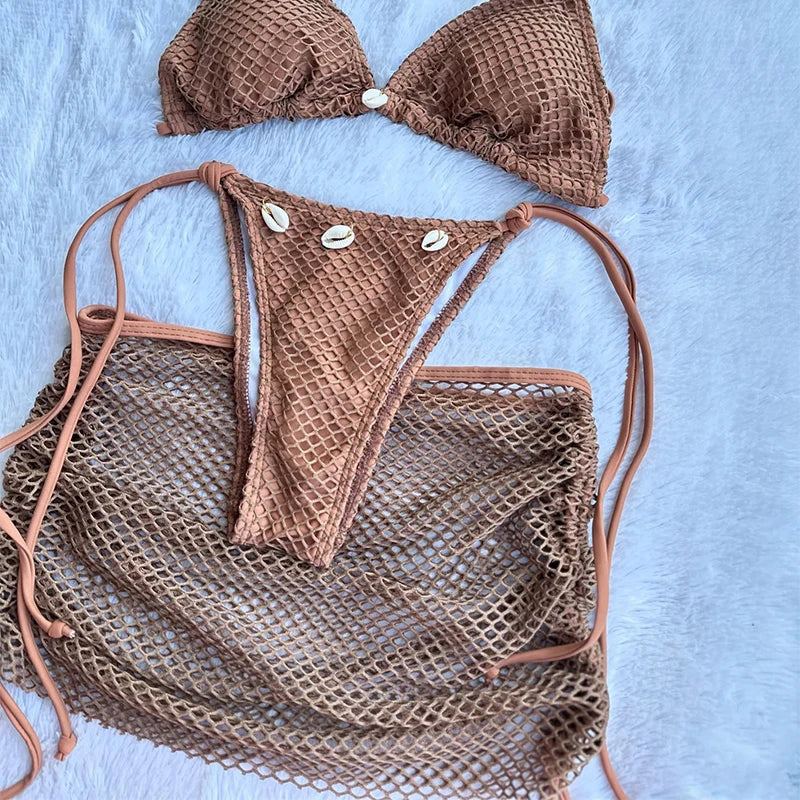 Summer Swimsuit For Women Sexy Bikini Set Push-up Padded Bra Thong Three Pieces  Neck Halter Beachwear Bathing Sexy Swimsuits