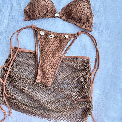 Summer Swimsuit For Women Sexy Bikini Set Push-up Padded Bra Thong Three Pieces  Neck Halter Beachwear Bathing Sexy Swimsuits