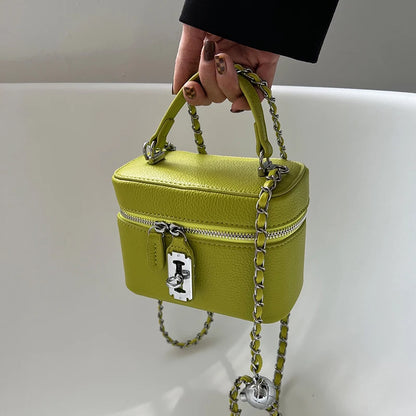 Borse Quadrate da Donna Estate 2026, Borse a Tracolla con Catene alla Moda, Borsa a Spalla in PU Texturizzato, Elegante Mini Borsa Chic per Cellulare