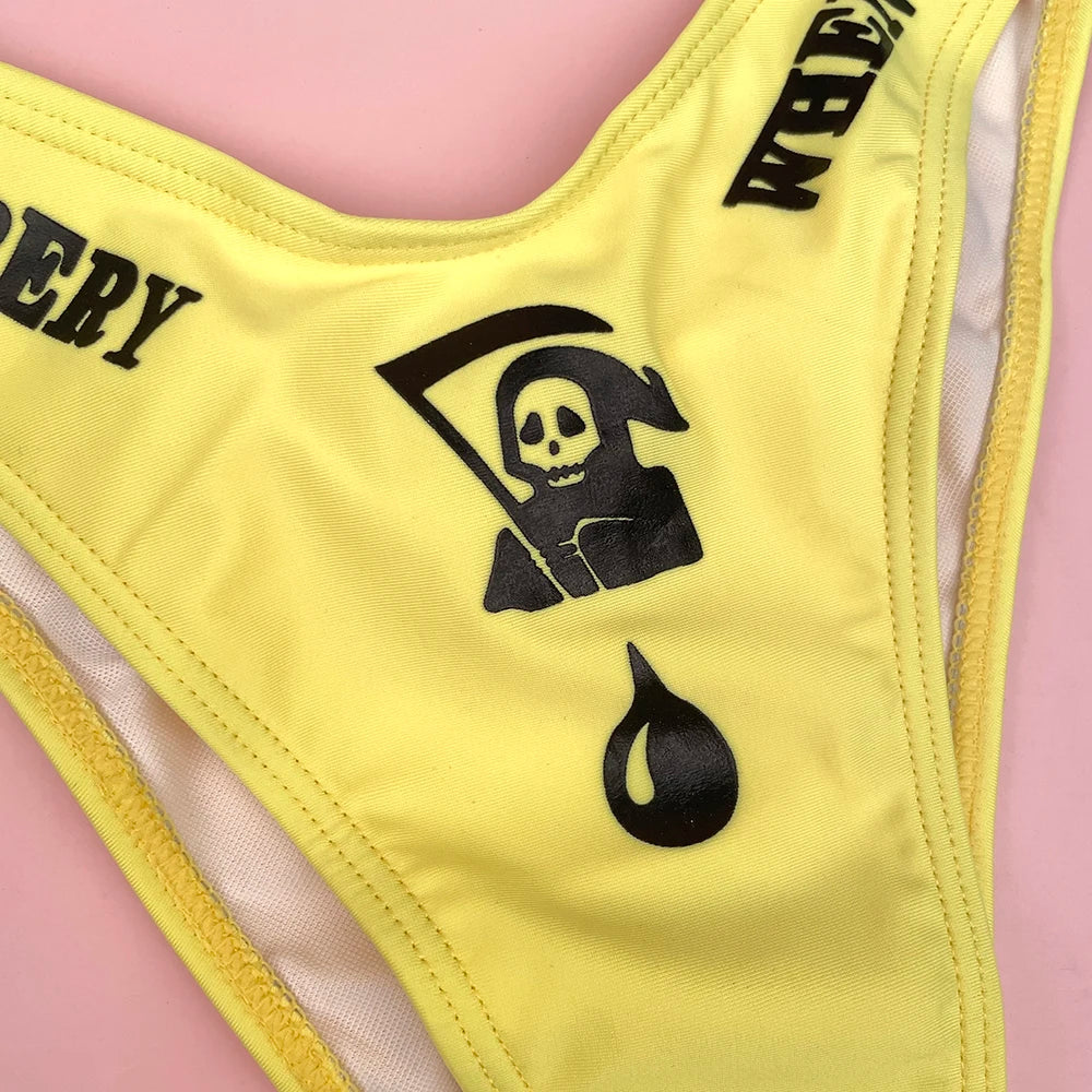 Gothic Bikini 2025 Damen Skelett Tube Top BH Triangle Unterteil Badeanzug Split Bademode Unterwäsche Y2K Bikinis Bademode
