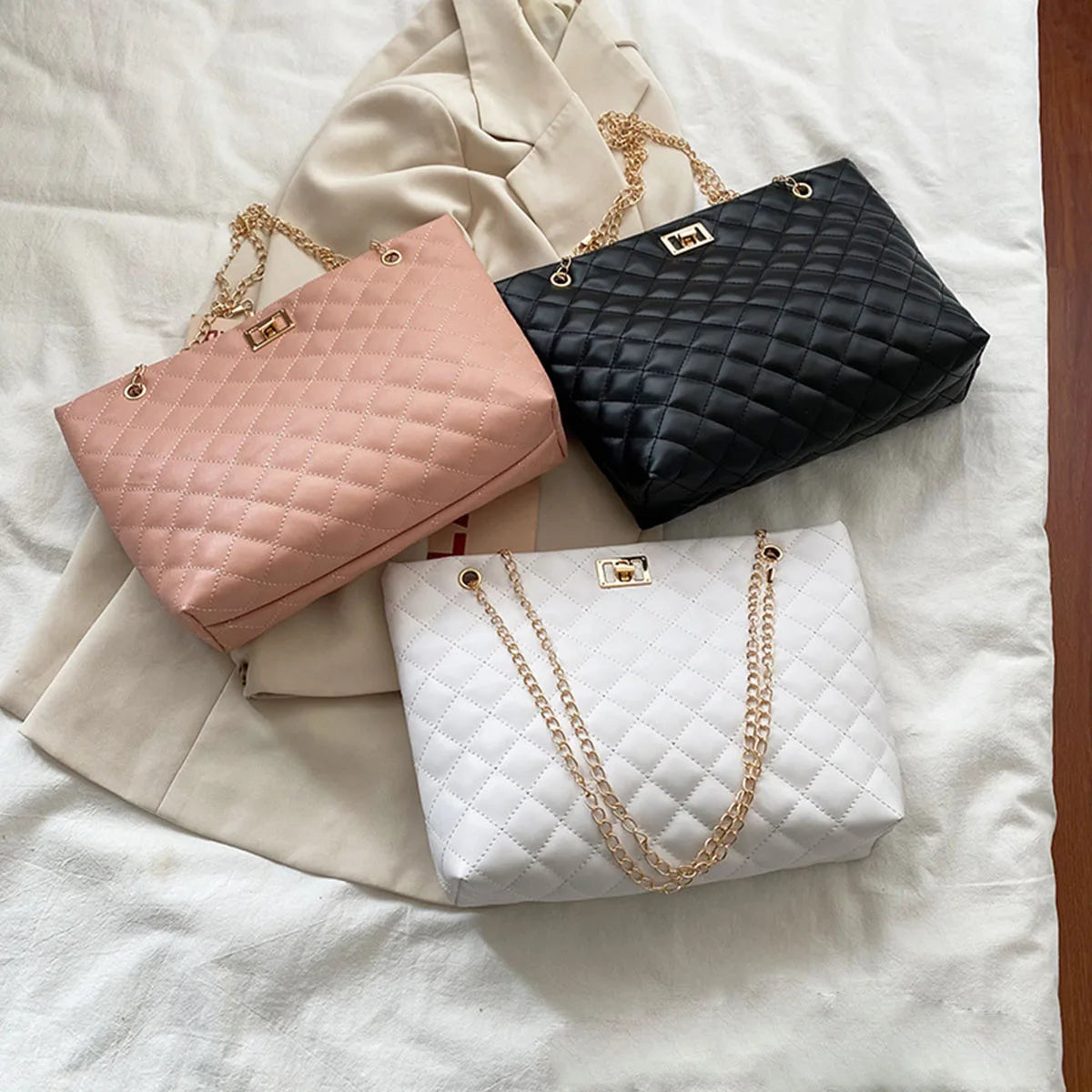 Borse a Tracolla per Donne in Pelle PU con Motivo a Rombi, Borsa Capiente e di Design con Manico Sottobraccio