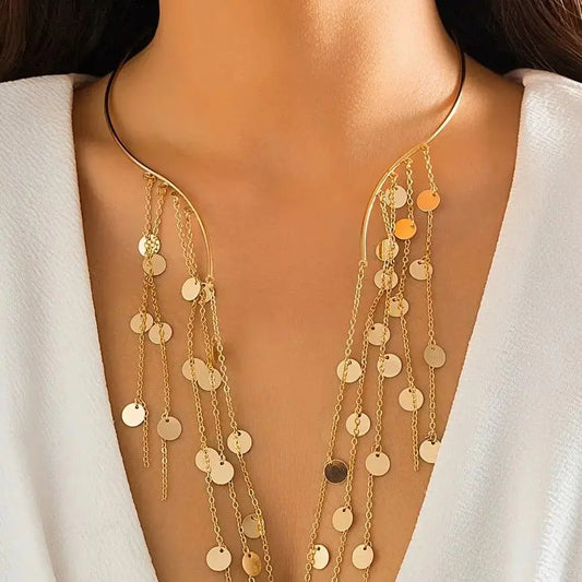 Sexy Goth lungo nappa paillettes imitazione perla ciondolo aperto Torques collana girocollo per le donne Vintage petto catena mer accessori