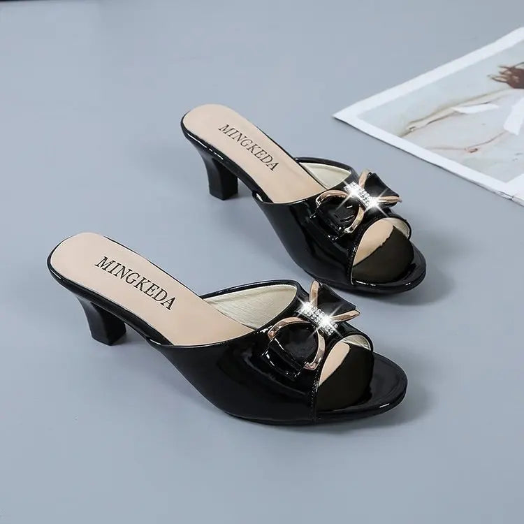 Nuovi Sandali Estivi da Donna, Ciabatte con Punta Aperta, Ciabatte con Fiocco di Strass, Scarpe Sexy con Punta Aperta, Taglia Grande 42