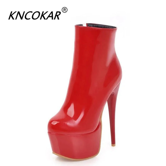 KNCOKAR Spring New Style Fashion Short Tube Round Head High With Sexy Women's Boots Extra Large Size 33-48 Yards