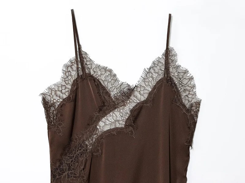 MUJER Abito sottoveste in pizzo nero Abiti corti da festa in raso da donna per le donne Abiti da donna sexy senza schienale Mini abito da notte asimmetrico