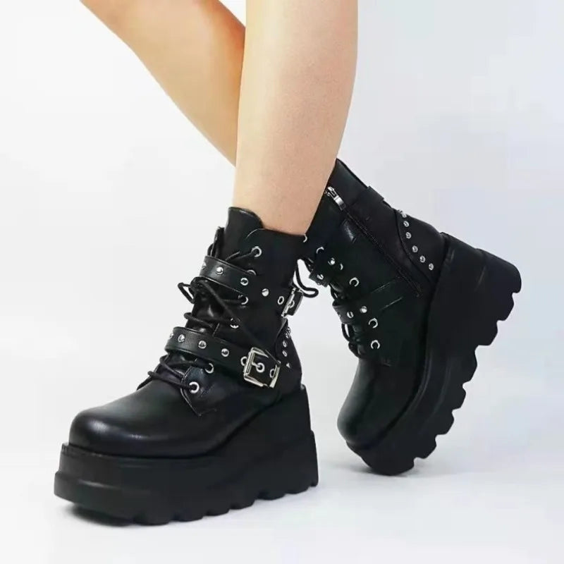 New Women Comfortable Ankle Boots Autumn Winter Round Toe Lace Up Shoes Women Outdoor Anti-slip Platform Boots Zapatos De Mujer