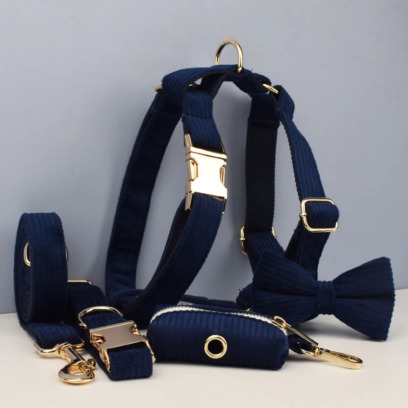 Set di collare e guinzaglio per cani in velluto a coste blu violaceo, con targhetta personalizzata incisa, accessori per animali domestici, guinzaglio per cani in velluto a coste17