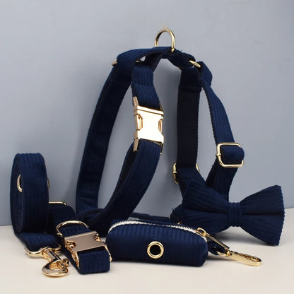 Set di collare e guinzaglio per cani in velluto a coste blu violaceo, con targhetta personalizzata incisa, accessori per animali domestici, guinzaglio per cani in velluto a coste17