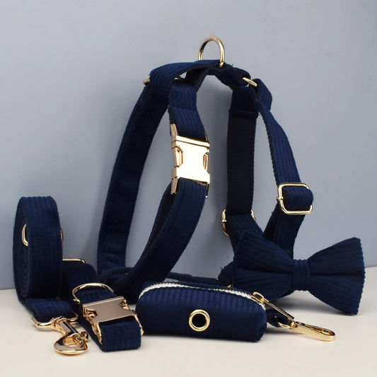 Set di collare e guinzaglio per cani in velluto a coste blu violaceo, con targhetta personalizzata incisa, accessori per animali domestici, guinzaglio per cani in velluto a coste17