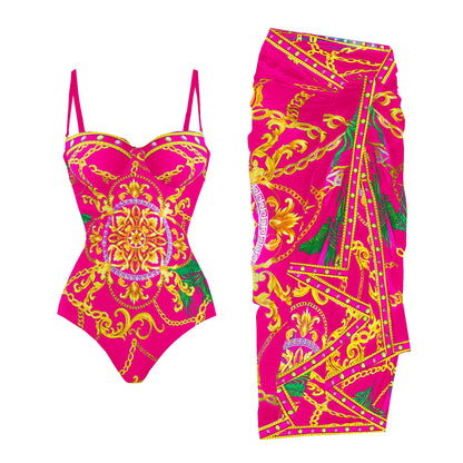 Push Up One Piece Swimsuit With Cover Up Sexy Swimwear Women 2025 Printed Swim Suits Female Bikinis Sliming Bodysuit Beachwear