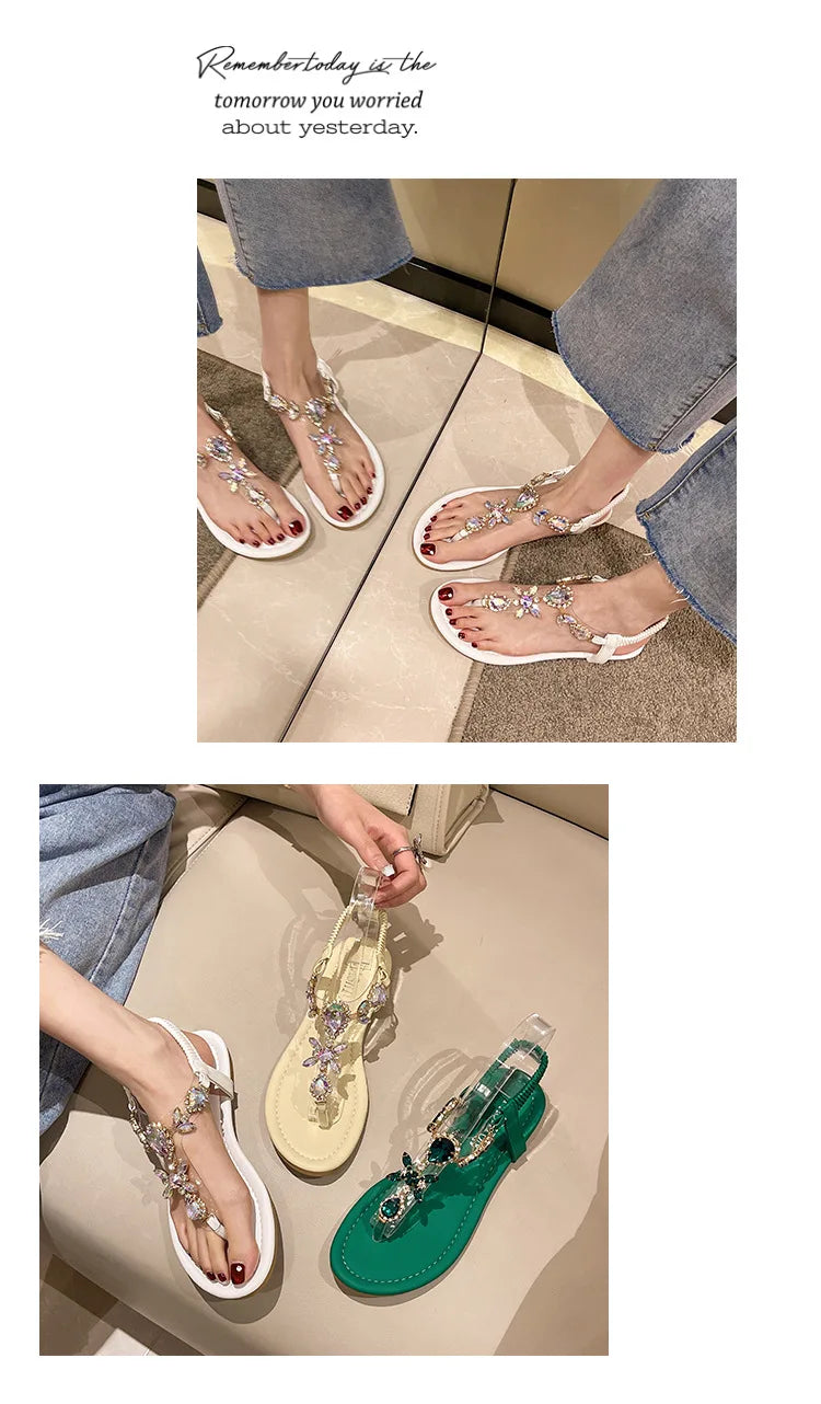 Appartamenti estivi Sandali Delle Donne di Cristallo Clip Toe Pantofole di Tendenza di Marca di Lusso Scarpe Da Donna Spiaggia Causale Presentazioni Aziende Produttrici Giochi Mujer Zapatos 2023