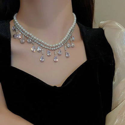 Collane girocollo di lusso con strass e cristalli per donna, collana a più strati con perle finte per feste e matrimoni, gioielli K-