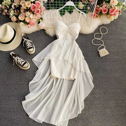 Ins Fashion Slim abito da donna asimmetrico a vita alta 2021 nuova estate elegante bianco nero abito da festa abiti da donna