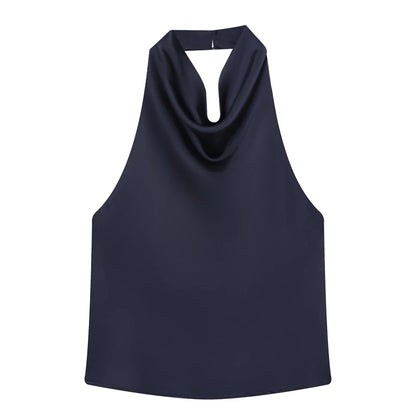Hauts Femme Sexy Top Satin Licou Femme Mode Solide Élégant Gilet Dos Nu 2026 Nouvel Été Épaules Dénudées Caraco Femme