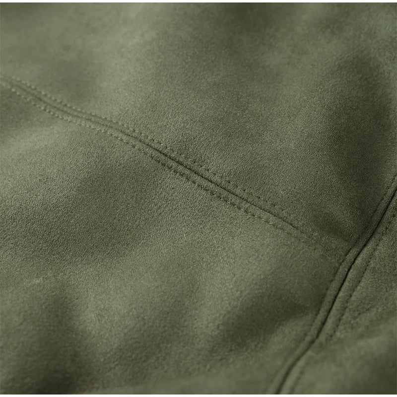Giacche Eleganti in Camoscio Verde con Lacci per Donne, Modello Ampio con Colletto Alto, Cintura, Maniche Lunghe e Bottoni, Cappotti Autunno Inverno 2026 per Signore