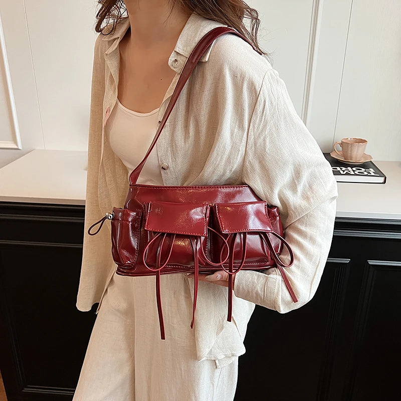 LEFTSIDE Borse a tracolla in pelle PU con design a doppia tasca per donna 2025 Borsa a tracolla di nuova tendenza della moda Borse da donna in argento